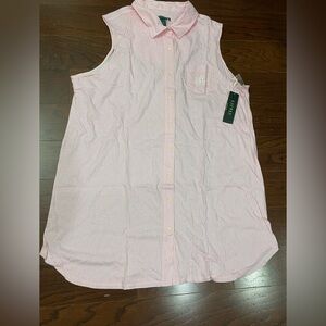 Ralph Lauren Pink Striped Nightgown Women New NWT Embroidered 3X Plus Cotton